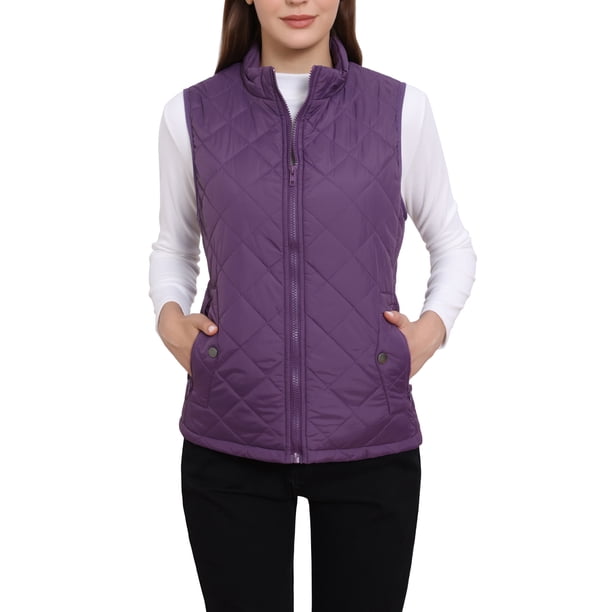 INSPIRE CHIC Chalecos de Abrigo para Mujer Cuello Alto Chaleco Acolchado con Cremallera Púrpura S