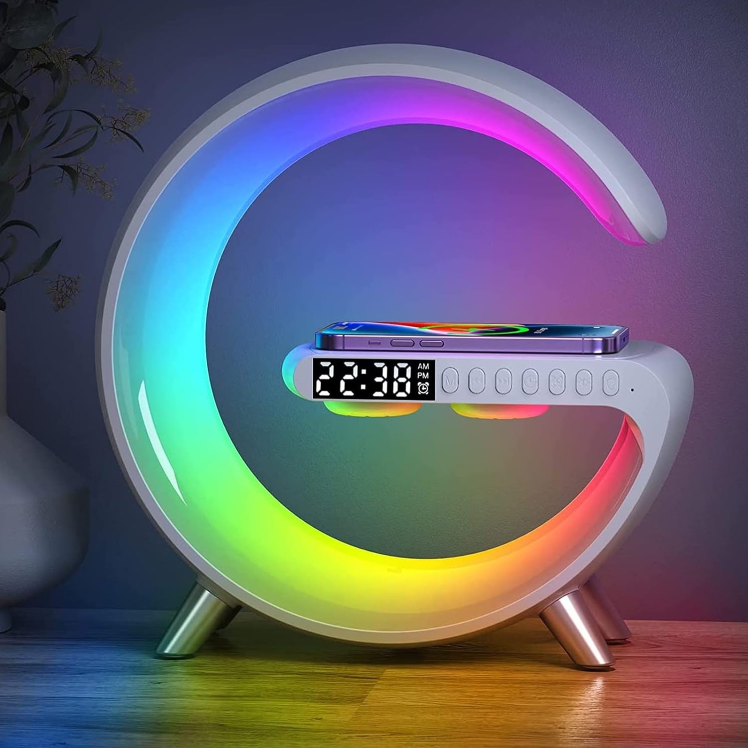 Genérico - Soporte De Carga Inalámbrica Multifuncional Para Smartphones Con Altavoz De Reloj Despertador App Luz Rgb Estación De Carga Rápida