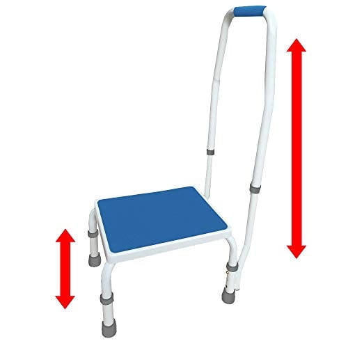 Taburete o reposapiés AdjustaStep Deluxe con asa, color blanco/azul