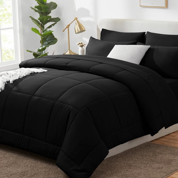 Juego De Edredón Tamaño King 7 Piezas Cama En Una Bolsa Negro