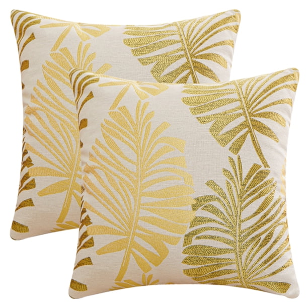 REGALWOVEN Paquete de 2 fundas de cojín decorativas estilo rústico funda de almohada suave con patrón de hoja de palma para el hogar amarillo 22" x 22"