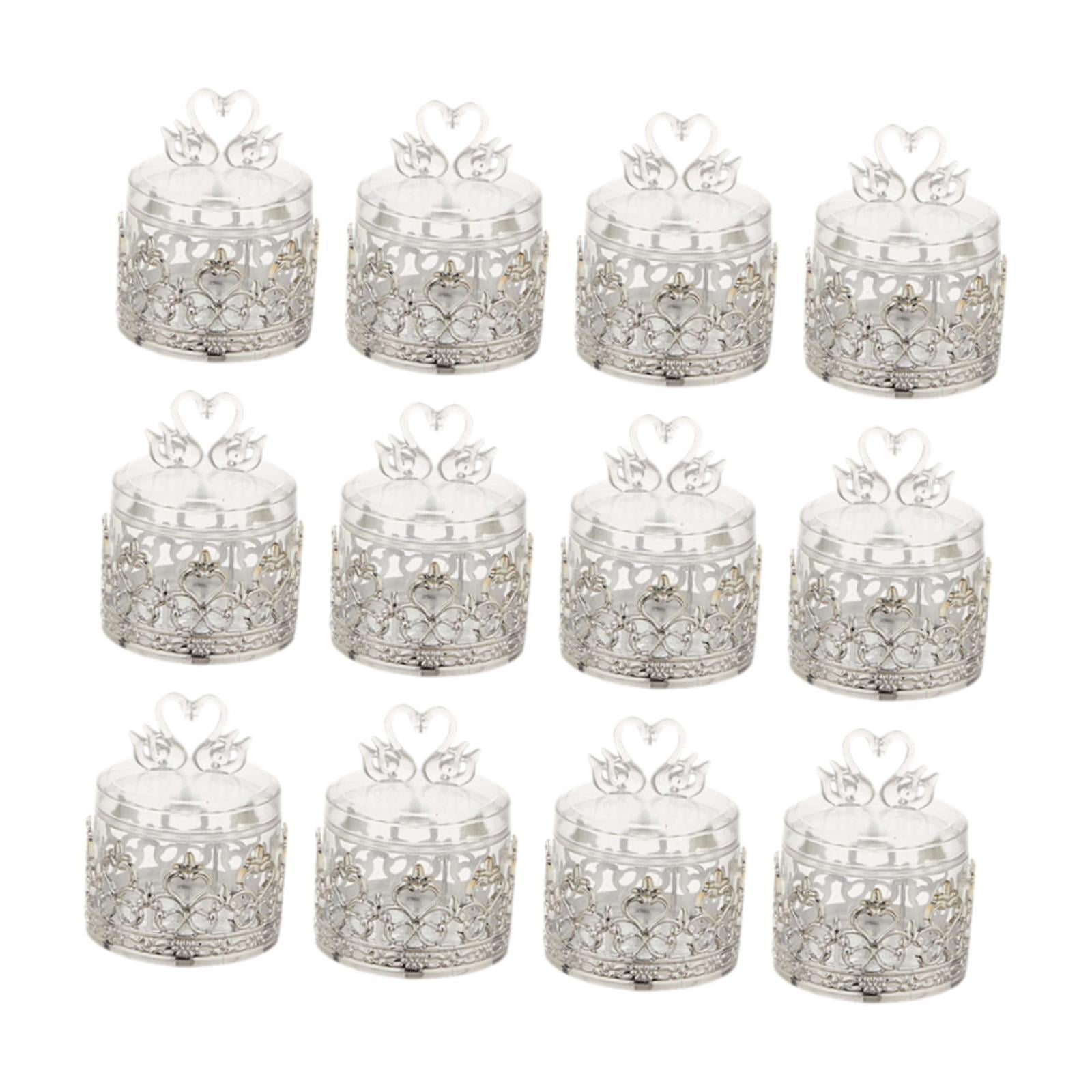 Magideal - 12 Cajas De Almacenamiento De Dulces, Recuerdos De Boda, Decoración, Frascos Decorativos Para Dulces, Diseño Vintage, Contenedores Para Bocadillos, Es Cisne Plateado
