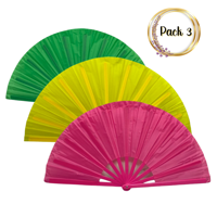 Genérico - Pack 3 Abanicos Grandes Multicolores Bailes Primavera / Verano Surtidos