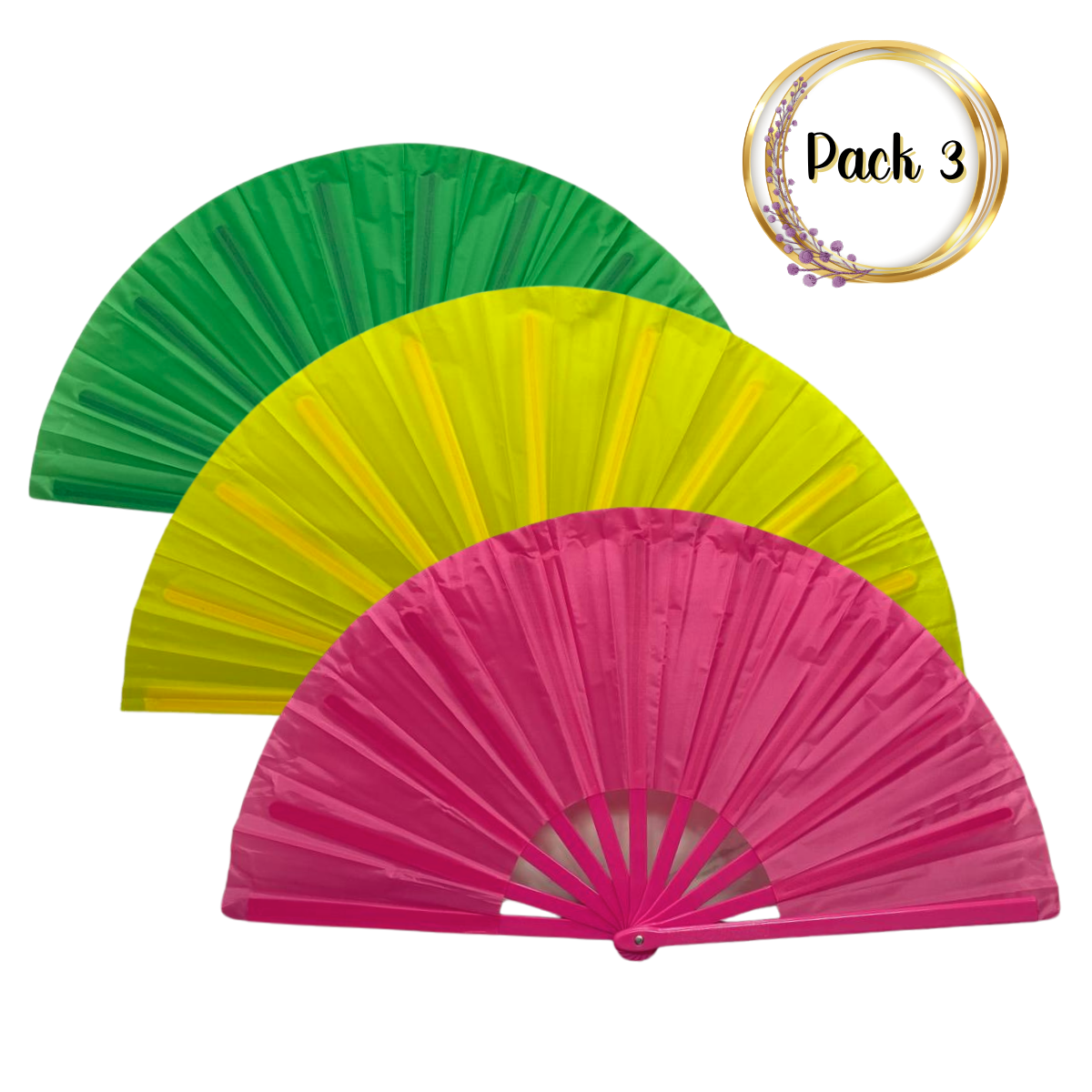 Genérico - Pack 3 Abanicos Grandes Multicolores Bailes Primavera / Verano Surtidos