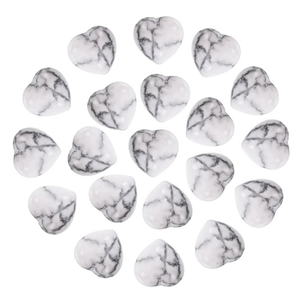 Uxcell 20 piezas de piedra de cristal natural en forma de corazón, 0.6 pulgadas de grosor 5/16" mini piedra de amor pulida, cristal de gema de bolsillo grabado piedras de preocupación, Howlita Blanca
