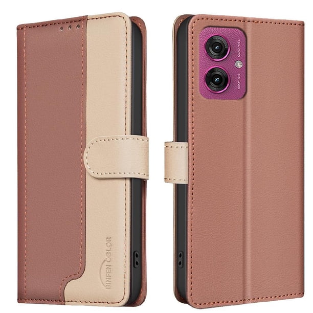 Funda Cartera con Bloqueo RFID para Motorola Moto G55 5G con Ranuras y Soporte Marrón