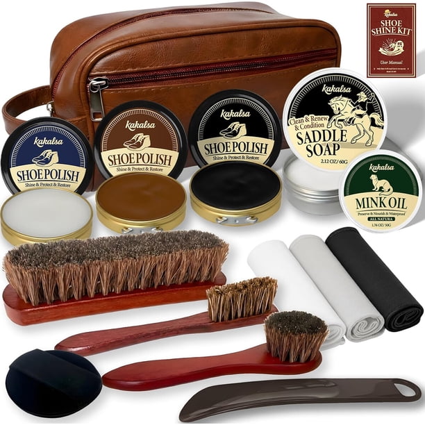 Shoe Shine Kit, Men's Gift Ideas, Kit de Limpieza y Pulido de Calzado de 15 Piezas