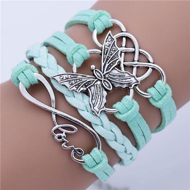 Handmade Leather Bracelet with Love and Butterfly Design - Perfect Gift for Men and Women
