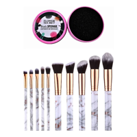 Flower Secret - Pack 10 Brochas Para Maquillaje Diseño Mármol Blanco + Limpiador