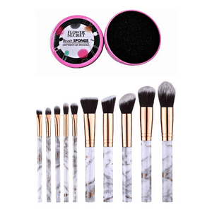 Genérico - Pack 10 Brochas Para Maquillaje Diseño Mármol Blanco + Limpiador
