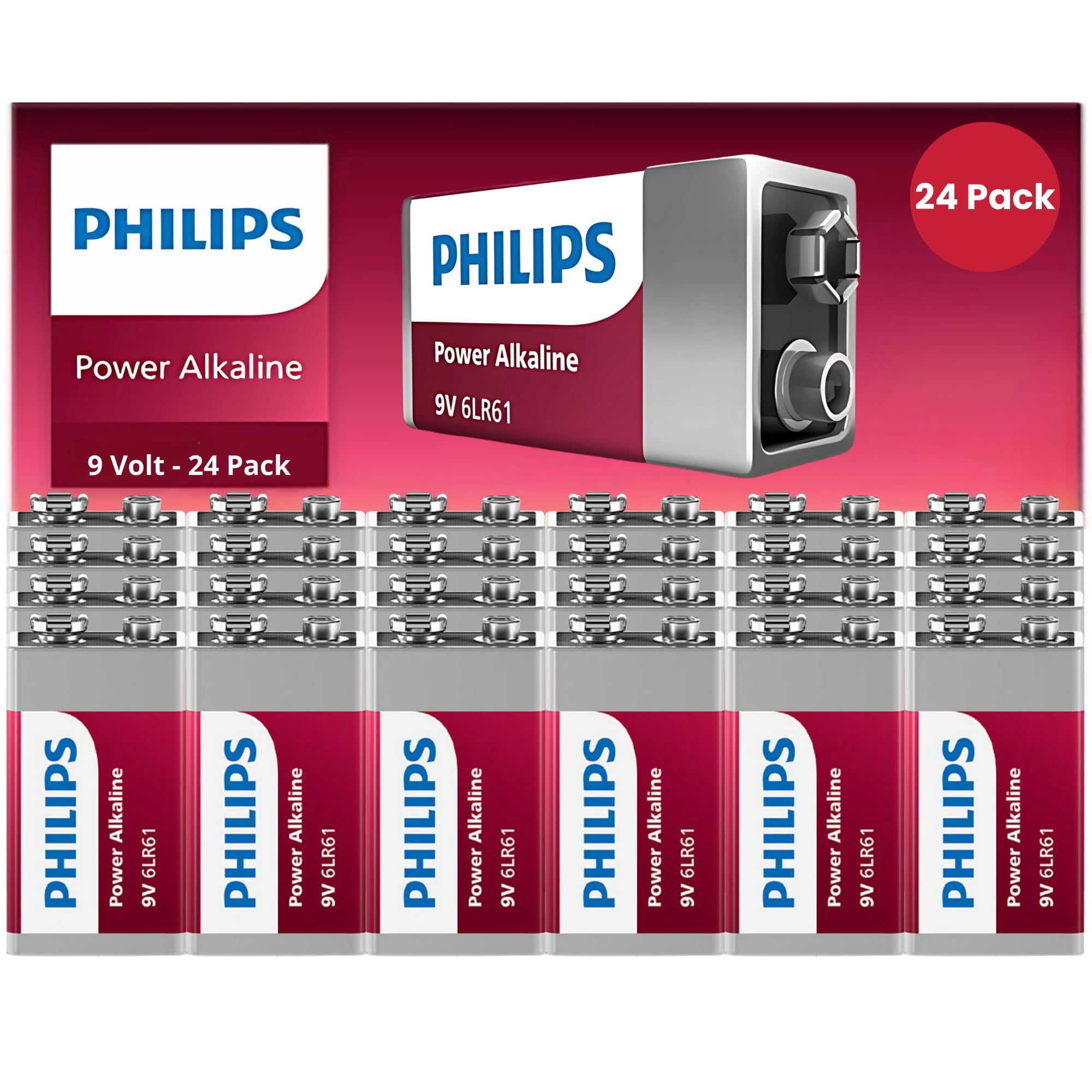 Batería Philips Power Alcalina 9v Paquete De 24 Con Hasta 5 Años De Duración