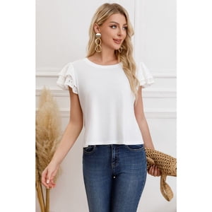 Likeshop - Polera Mujer Algodon Elasticada Manga Corta Broderie 3316