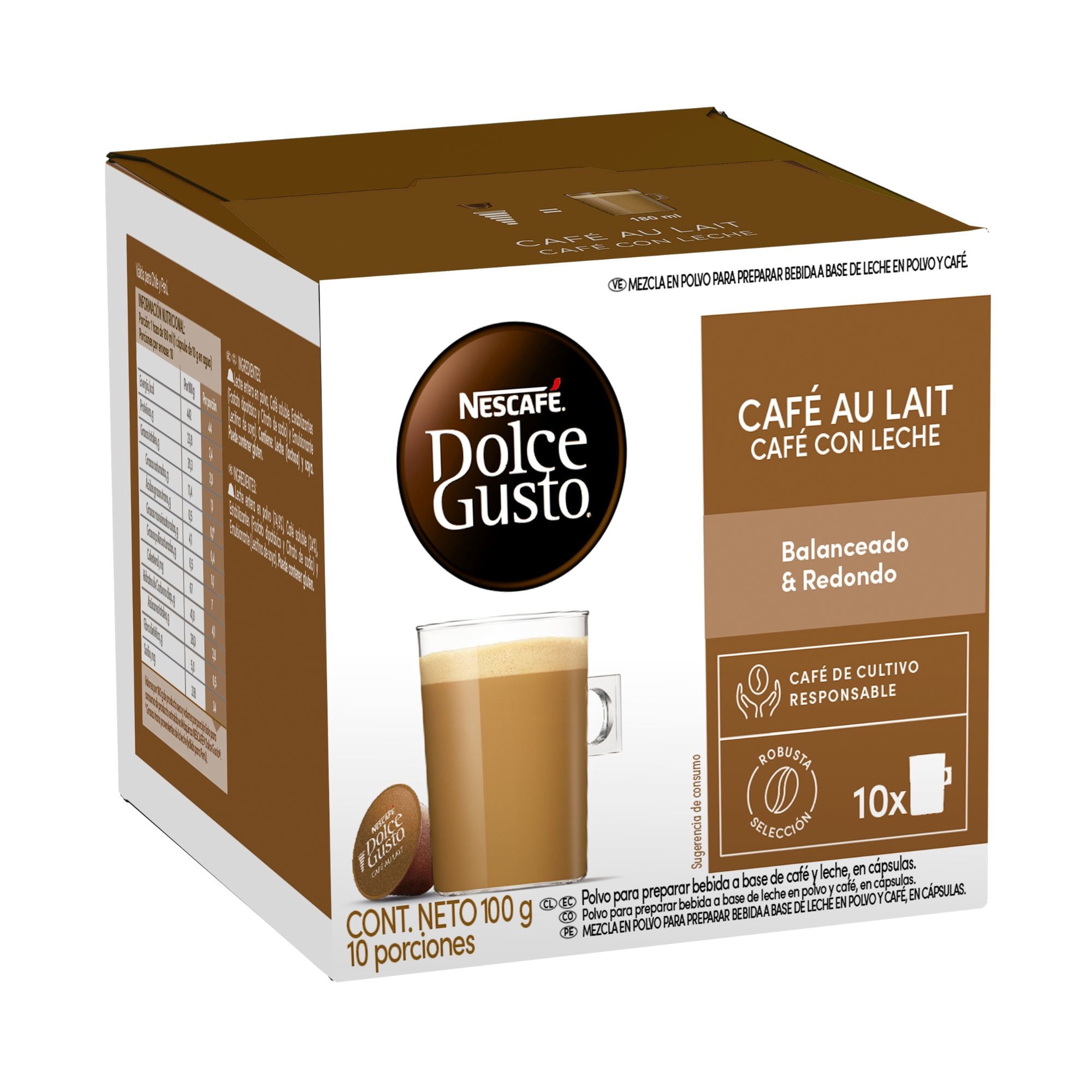 Café En Cápsulas Café Au Lait 10 Tazas 100 g Nescafé Dolce Gusto