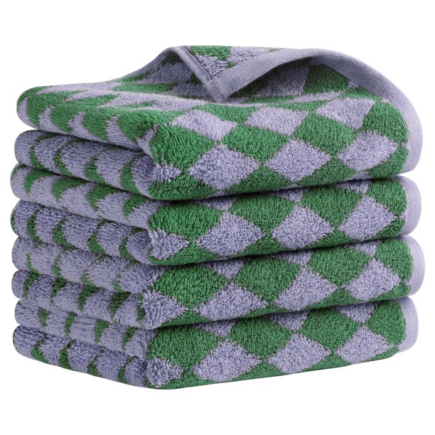 REGALWOVEN Toallas de Mano de Algodón a Cuadros para Baño, Patrón Geométrico Suave y Absorbente para Decoración del Hogar Verde 4 Piezas