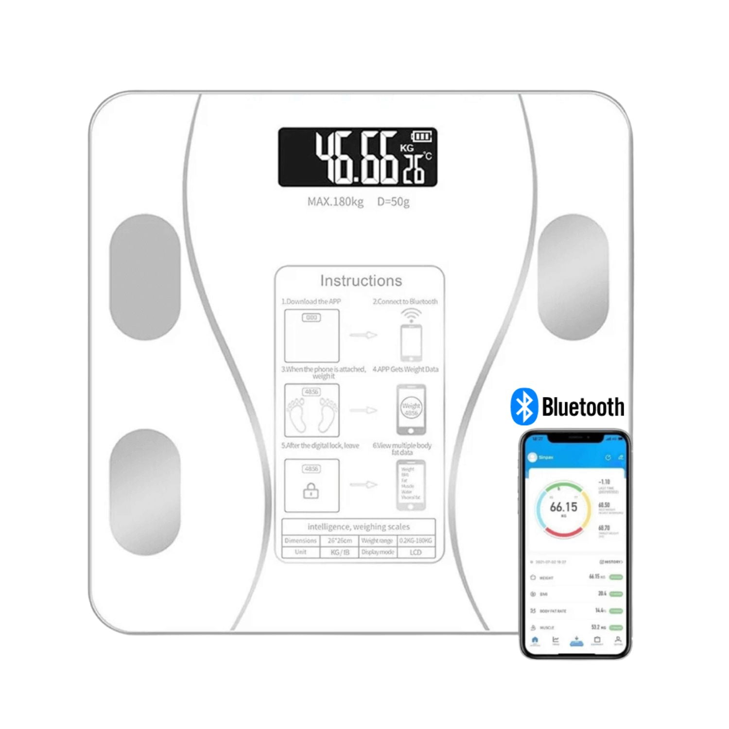 Genérico - Pesa Balanza Electrónica Con Bluetooth 27 Cm Blanco