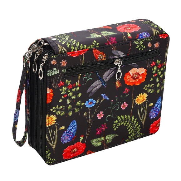 Organizador de bolígrafos, estuche para lápices de colores, 120 ranuras, multifunción, portátil, con cremallera de tela, portalápices abierto, bolsa d negro