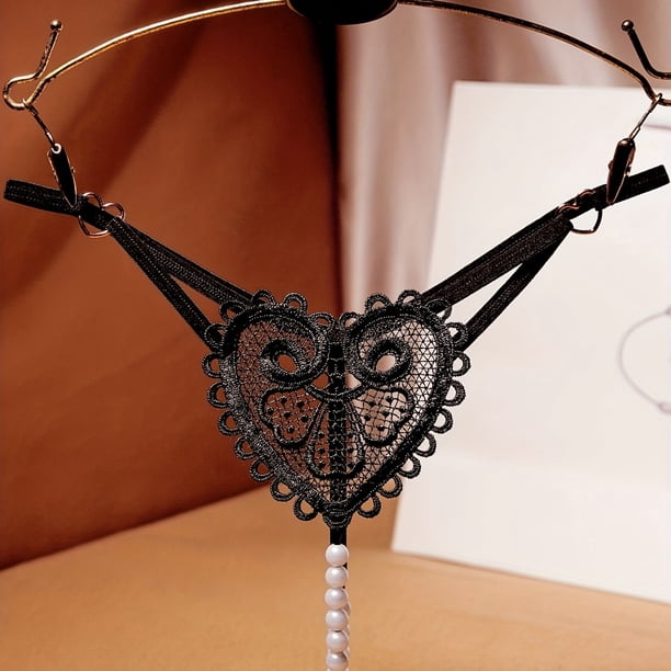 Hot Floral Embroidery Thongs, See Through Ultra Thin Pearl Massage Panties, Women's Lingerie & Underwear