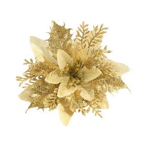 Bothyi - 10X Poinsettia Artificial Fiesta De Boda Flor Falsa Brillo Poinsettia Dorado