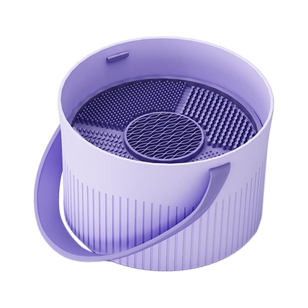 Cuenco limpiador de brochas de maquillaje, suministro de salón, cesta de secado colgante portátil de secado rápido, caja de limpieza de cepillos Violeta