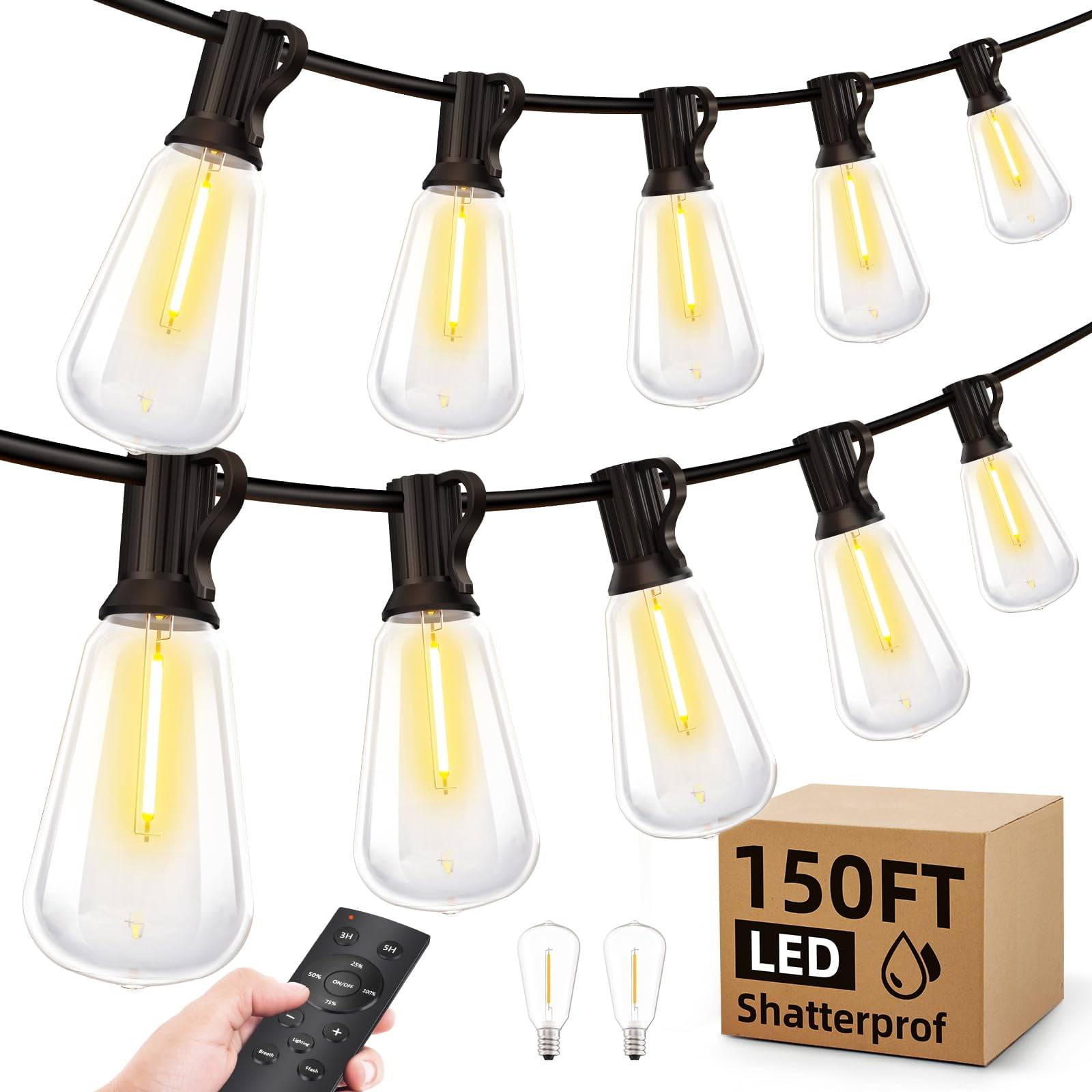 Luces De Guirnalda Para Exterior Mgvih 45 M, Impermeables Y Regulables