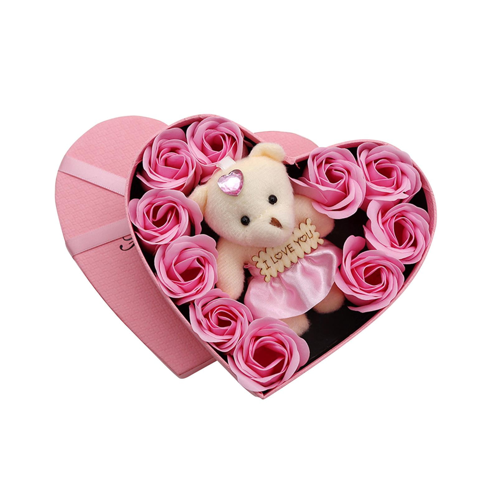 Magideal - Flor De Rosa De Jabón, Muñeca De Oso De Flores De Jabón, Jabón De Baño Perfumado, Pétalos De Flor De Rosa, Flor Artificial Para El Día De San Valentín