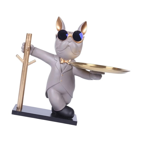 Estatua De Bulldog Francés Con Bandeja Para Dulces, Almacenamiento De Joyas, Organizador De Escritorio, Color Gris