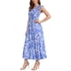 thumbnail image 4 of INSPIRE CHIC Vestido largo floral de mujer con cuello en V, fruncido, con volantes, escalonado, de verano, para la playa, con mangas cortas y bolsillos, talla S, azul, 4 of 6
