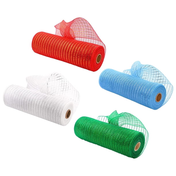 Paquete de 4 cintas decorativas de malla polivinílica pulgadas, decoración metálica, cinta de malla polivinílica para guirnaldas, tela para el