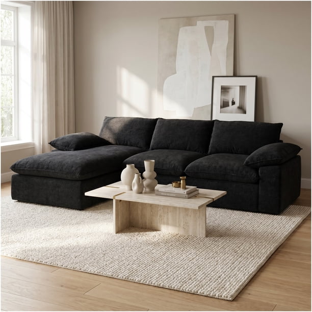 Sofa Seccional Izquirdo Luciano Resolte Indenpendiente Negro Liso