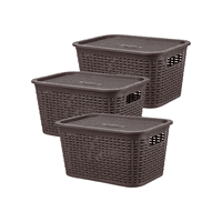 Importclick - Pack 3 Cajas Organizadora Ratán 6 L Marrón Oscuro