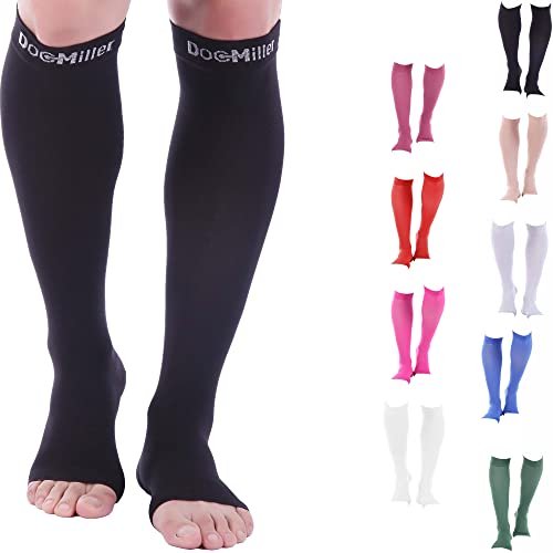 Calcetines de compresión Doc Miller con punta abierta 15-20 mmHg negros