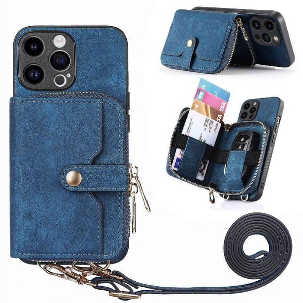 Funda Tipo Cartera con Correa Cruzada para iPhone 14 Pro Protección Contra Golpes Azul