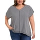 thumbnail image 1 of GRACE & GRANDEUR Blusas de Mujer Tallas Grandes con Rayas Verticales Cuello en V Manga Corta Hombro Caído Talla 2X Negro, 1 of 7