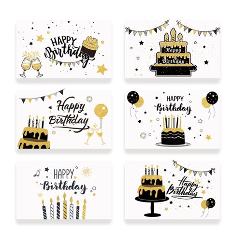 Tarjetas De Cumpleaños Sutjxc Doradas De 10 X 15 Cm Con Sobres, Paquete De 6