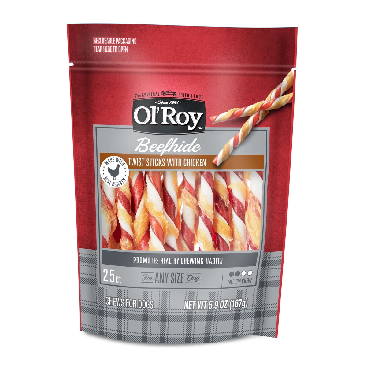 Snacks Para Perros Olroy Beefhide Twist Pollo 25u 167g