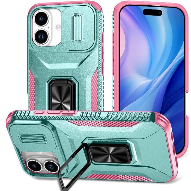 Funda Armada para iPhone 17 con Tapa Deslizante y Soporte Magnético Giratorio Verde