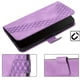 thumbnail image 5 of Funda tipo cartera para Oukitel C62 con tarjetero, bolsillo para billetes, soporte, cierre magnético y correa para la muñeca, funda tipo folio con textura geométrica morado, 5 of 5
