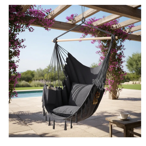 Genérico - Silla Colgante Hamaca Columpio Camping Terraza Al Aire Libre Gris Oscuro