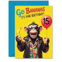 Tarjeta De Cumpleaños Stuff4 Para 15 Cumpleaños De Monkey Go Bananas, Tamaño A5