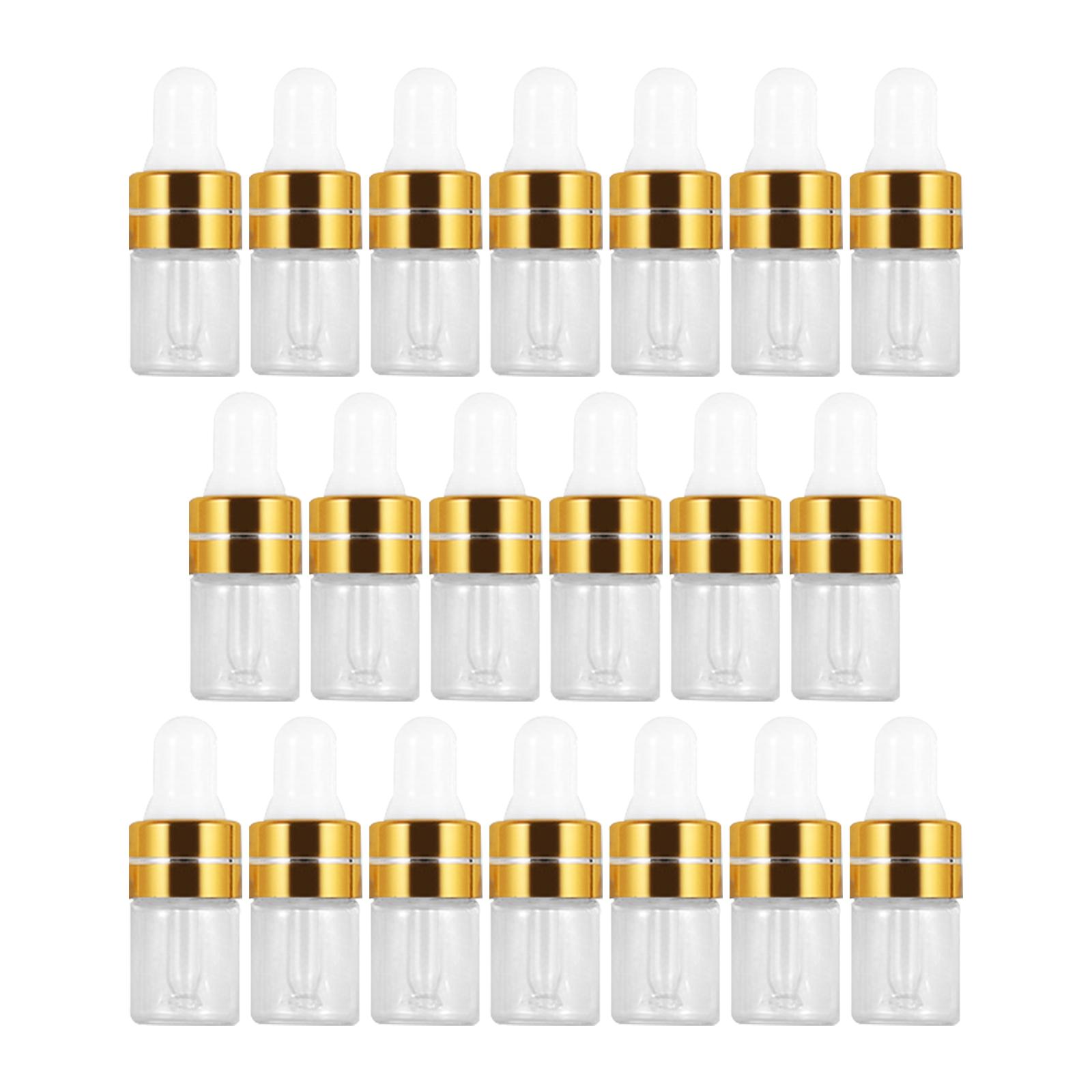 Ioensy - 20 Unidades De Frascos Cuentagotas De Vidrio Vacíos Para Aceites De Perfume Líquidos Dorados 1 Ml