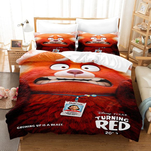 Animated Turning Red Pillowcase Duvet Cover Bedding Set Cute Polyester Print Three Piece Set For Kids Adults In Bed Sheets