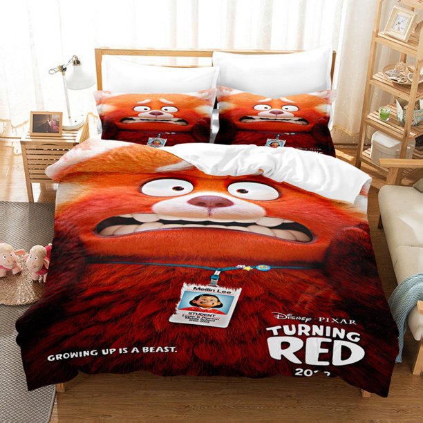 Animated Turning Red Pillowcase Duvet Cover Bedding Set Cute Polyester Print Three Piece Set For Kids Adults In Bed Sheets