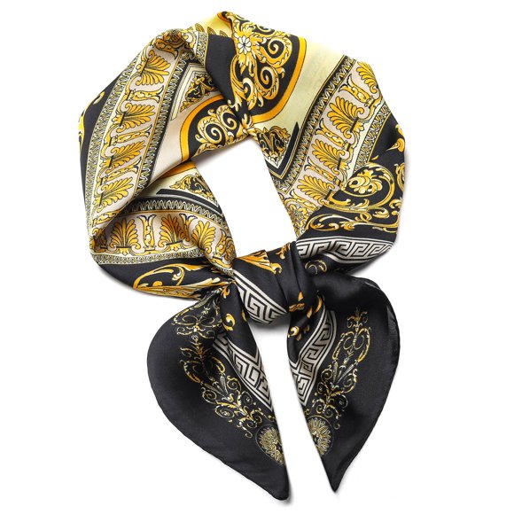 Pañuelo Stlvoll de 68 cm estilo seda para mujer, negro/dorado