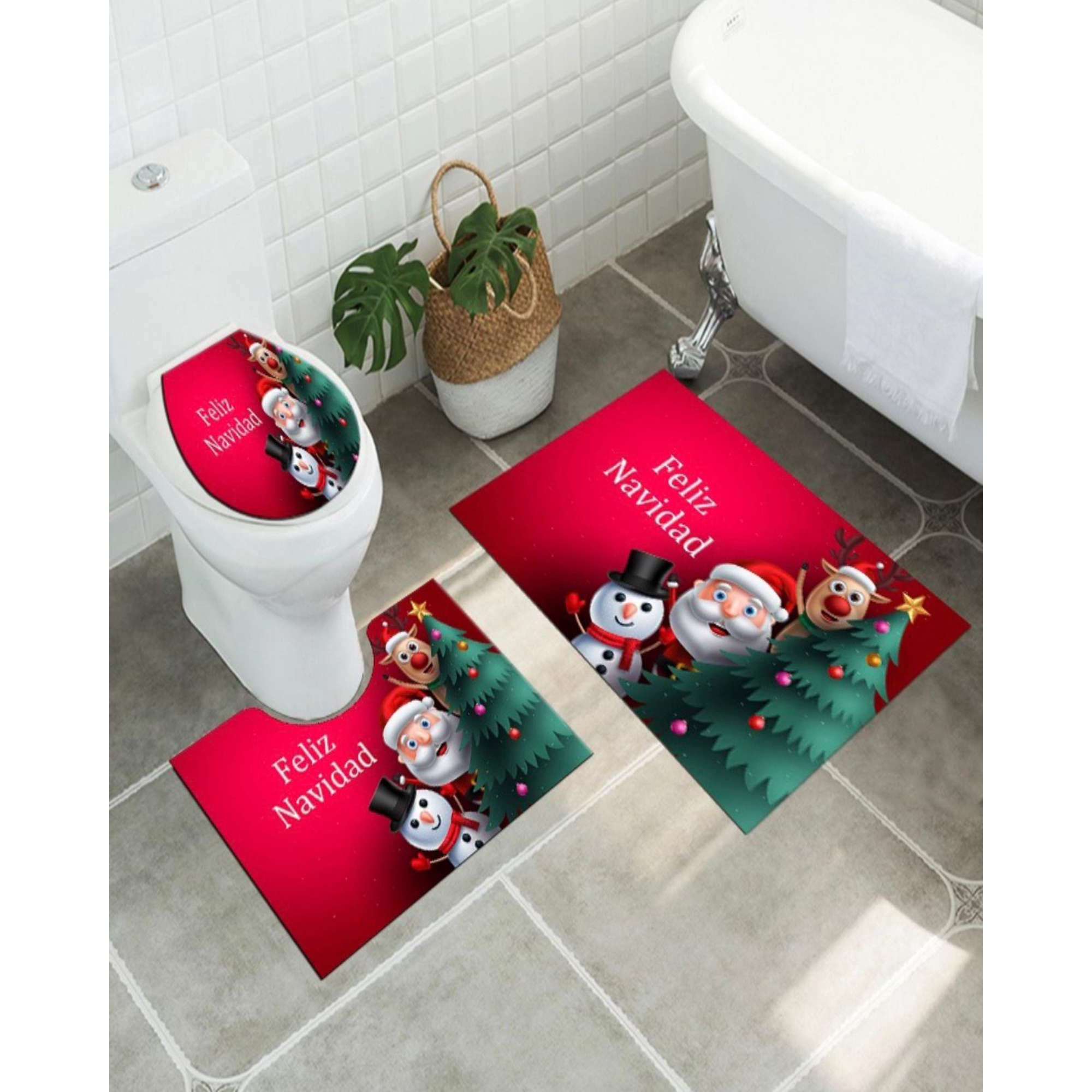 Casamio - Juego De Alfombra De Baño De Navidad 3 Piezas