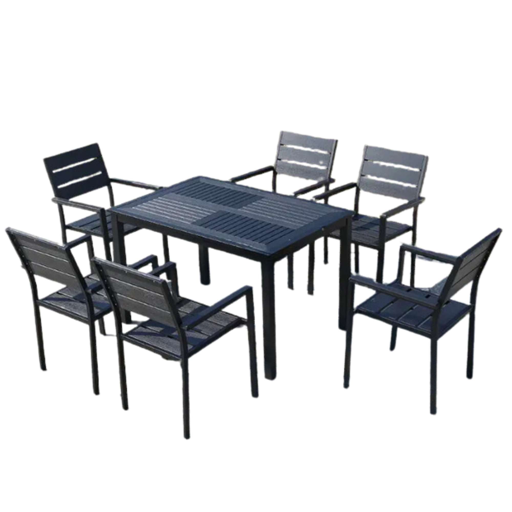 Velazio - Juego De Comedor Rectangular 160 Cm Terraza, Restaurante, Exteriores 6 Personas Resistente Al Sol Y Agua Negro