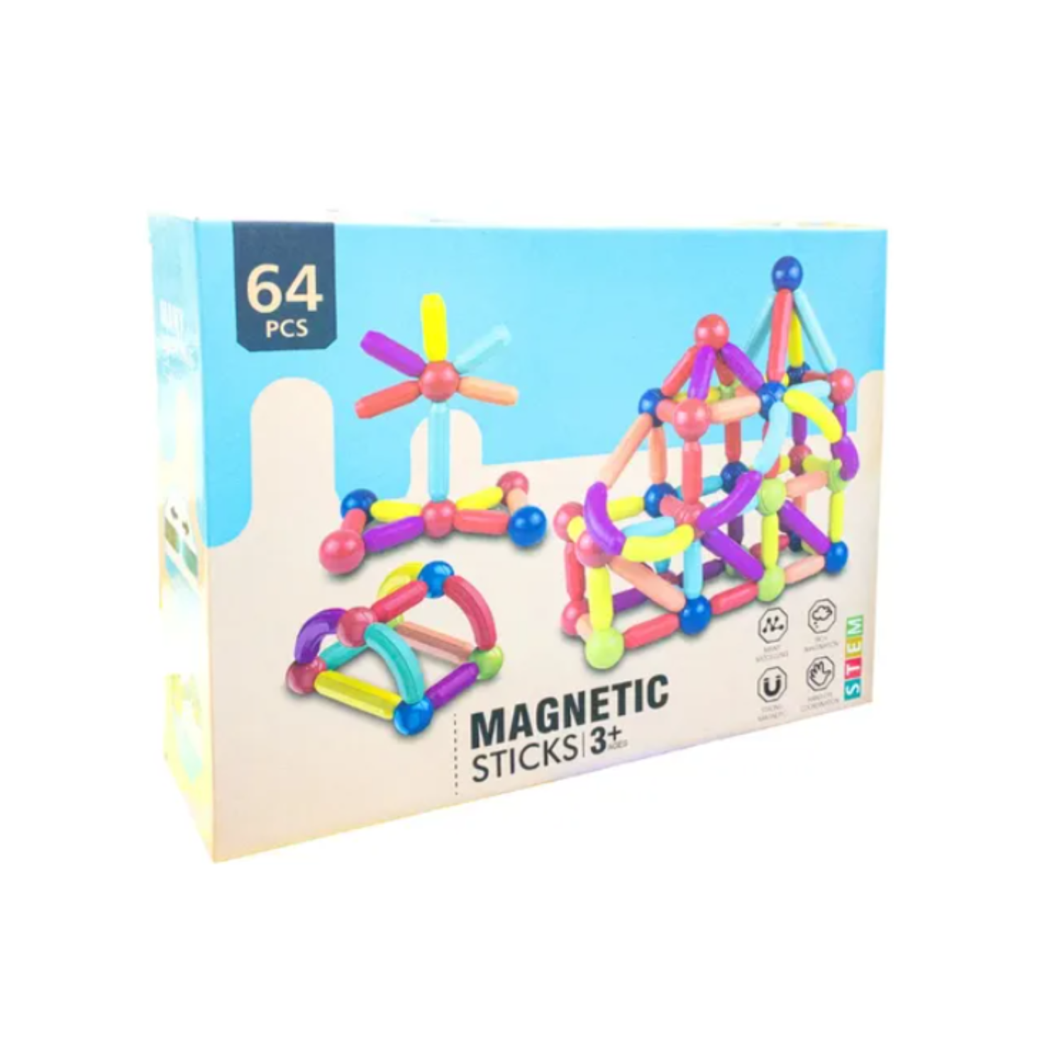 Genérico - Set Didáctico Barras Magnéticas 64 Piezas Para Niños Niñas