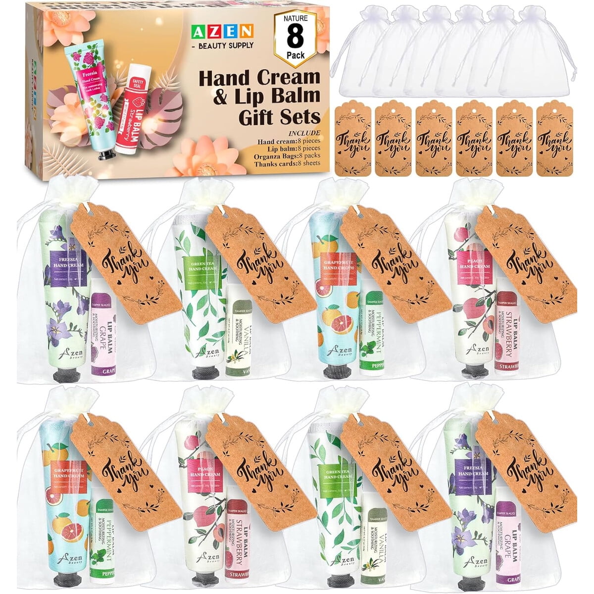 Set Regalo Azen 8 Cremas Manos Y Balsamos Labiales
