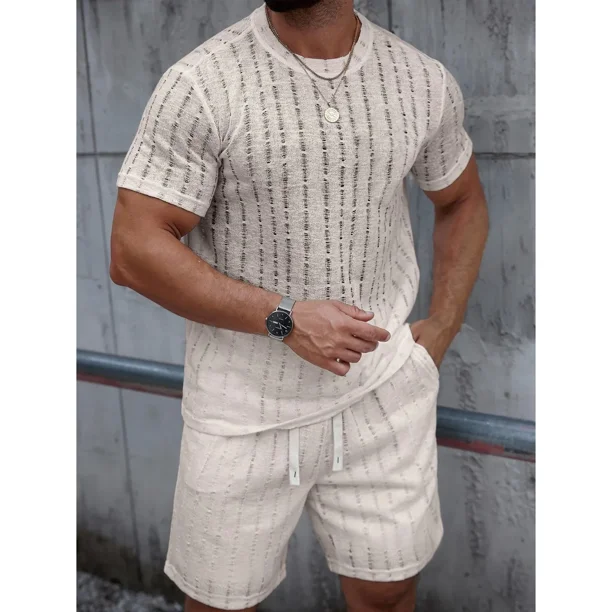 Conjunto Short y Polera Hombre Tela Texturada Tendencia Urbana 026