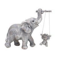 Magideal - Elefantes Madre E Hijos Estatua De Animales Descripción De Figuras Ornamento De Resina De Resina Para El Gabinete De La Cafetería Decoración Del Hogar Plata