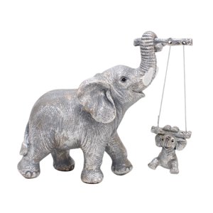 Magideal - Elefantes Madre E Hijos Estatua De Animales Descripción De Figuras Ornamento De Resina De Resina Para El Gabinete De La Cafetería Decoración Del Hogar Plata
